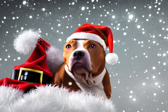 Cute Pitbull Dog With Christmas Outfit And Hat AI Generated Realistic Image