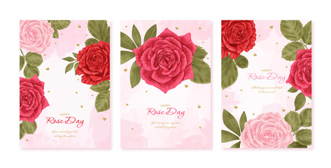 Happy Rose Day greeting card collection for social media post with roses in the illustrated background 