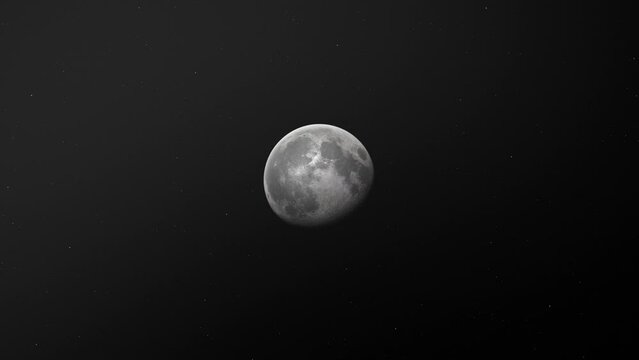 Waning Gibbous Moon In Dark Night Sky. zoom-out