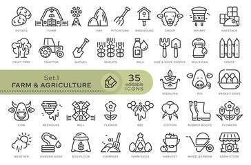 Set of conceptual icons. Vector icons in flat linear style for web sites, applications and other graphic resources. Set from the series - Farm and Agriculture. Editable outline icon.	
