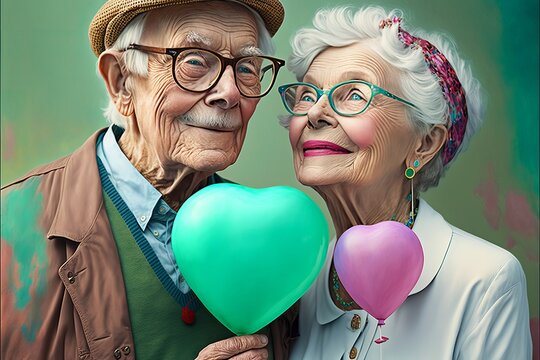 Old cute Couple who are happy in love. Generative AI