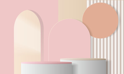 A cosmetic product of the stage with a platform. Background vector 3d rendering with a podium. A stand to show the background of cosmetic products. Scenic background on the pedestal