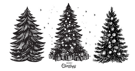 Christmas tree set, Hand drawn illustrations.	
