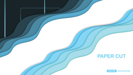 Paper cut background with wavy layers in blue. Abstract design for brochure, flyer, magazine, business card, branding, banner, header, book cover, notebook vector background