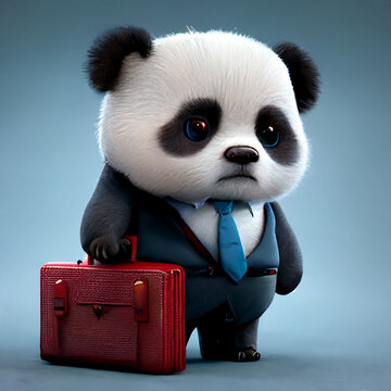 3d panda bear with a suitcase