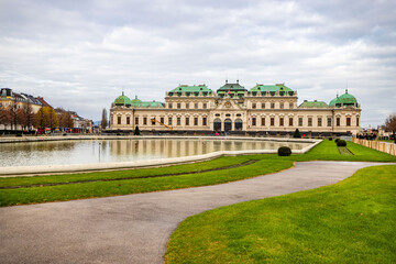Cityscape with Schloss Belvedere in Vienna. Belvedere Castle and its Christmas market. - 556668814