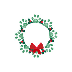 Christmas wreath made of green paw prints. Merry Christmas and Happy new year greeting card - 556669062
