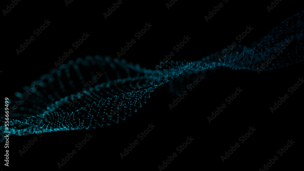 Poster Wave of dots and weave lines. Abstract background. Network connection structure. 3d rendering.