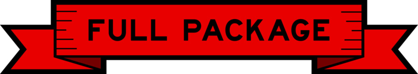 Ribbon label banner with word full package in red color on white background