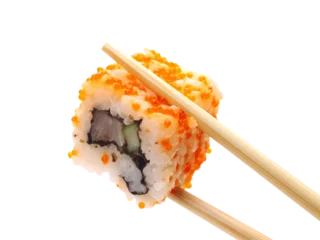 Fotobehang Sushi with chopsticks isolated © valeriy555