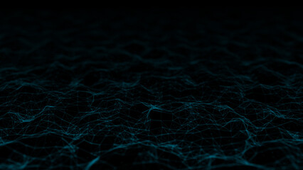 Futuristic wave with lines and dots. Abstract background with a dynamic wave. Particle placement with hanging dots in space. Large data background. 3d rendering.