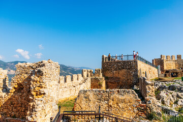 Inner fortress of Medieval Alanya Castle on Mediterranean coast of in Southern Turkey.
