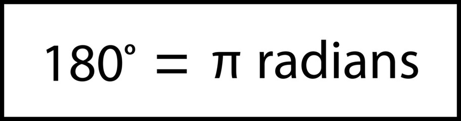 Relation between degree and radian. Vector image