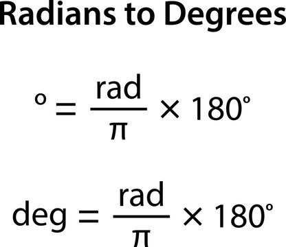Relation between degree and radian. Vector image