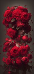 Generative AI,close-up of red roses against wall