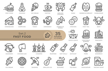 Set of conceptual icons. Vector icons in flat linear style for web sites, applications and other graphic resources. Set from the series - Fast Food. Editable outline icon. 