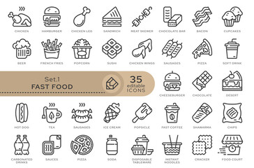 Set of conceptual icons. Vector icons in flat linear style for web sites, applications and other graphic resources. Set from the series - Fast Food. Editable outline icon.	
