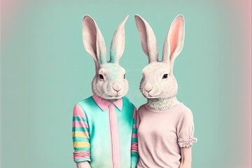 Lovely cute bunny couple. Generative AI