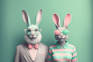 Lovely cute bunny couple. Generative AI