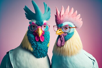 Lovely cute chicken couple. Generative AI