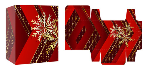 Packaging design, red holiday concept luxury box template with mockup box, illustration vector.