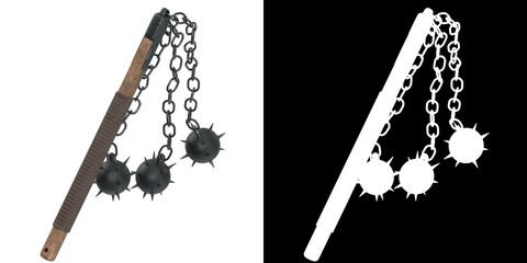 3D rendering illustration of a three ball medieval flail weapon