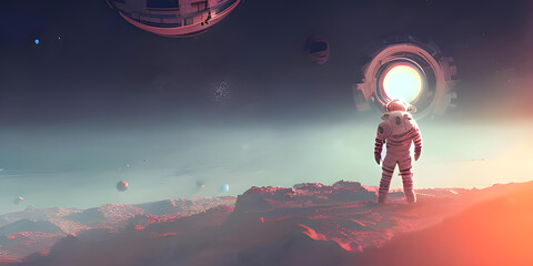 Obraz na płótnie Canvas spaceman enjoys the view, illustration painting, digital art style