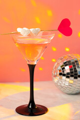 High glass glasses with cocktails. Valentine's Day cocktails