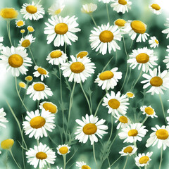 high contrast chamomile watercolor 