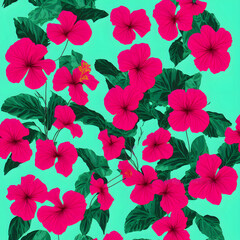 high contrast Hibiscus digital illustration 