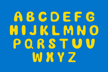 Uppercase doodle letters. Bright alphabet set. Hand lettering font. Cartoon bold style alphabet