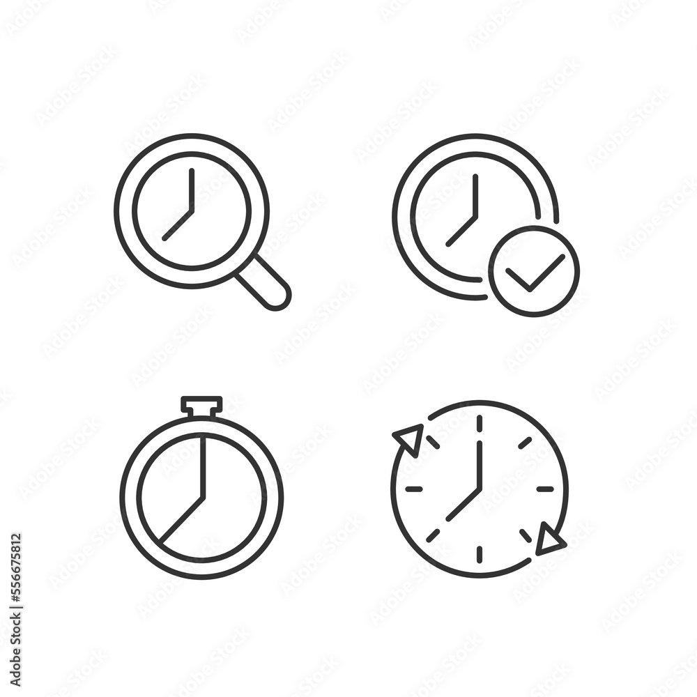 Poster time management pixel perfect linear icons set. deadline approval. countdown timer. period. magnifyi