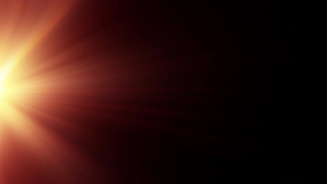 Abstract optical flare streak light visual animation of orange red color spot light at the center left for screen overlay, background or transition. 4K loop flash light leak template.