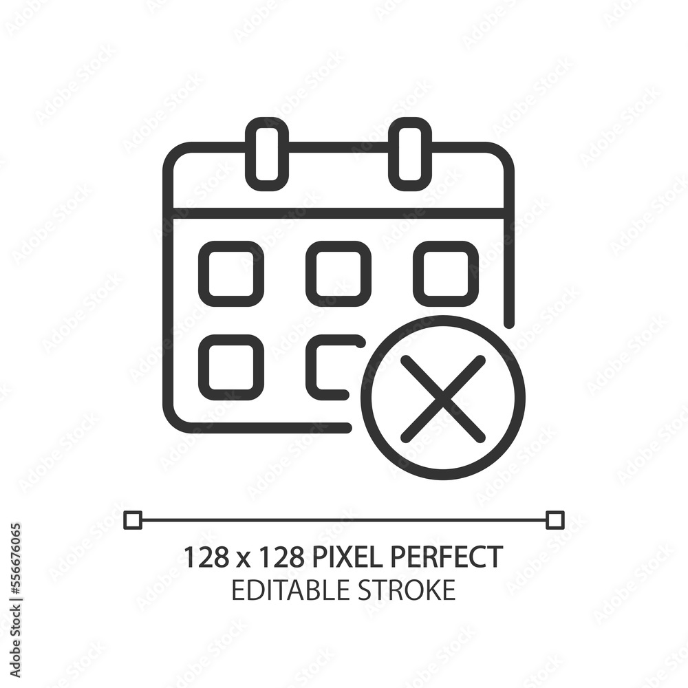 Poster decline event in calendar pixel perfect linear icon. delete meeting. remove task. cancel appointment