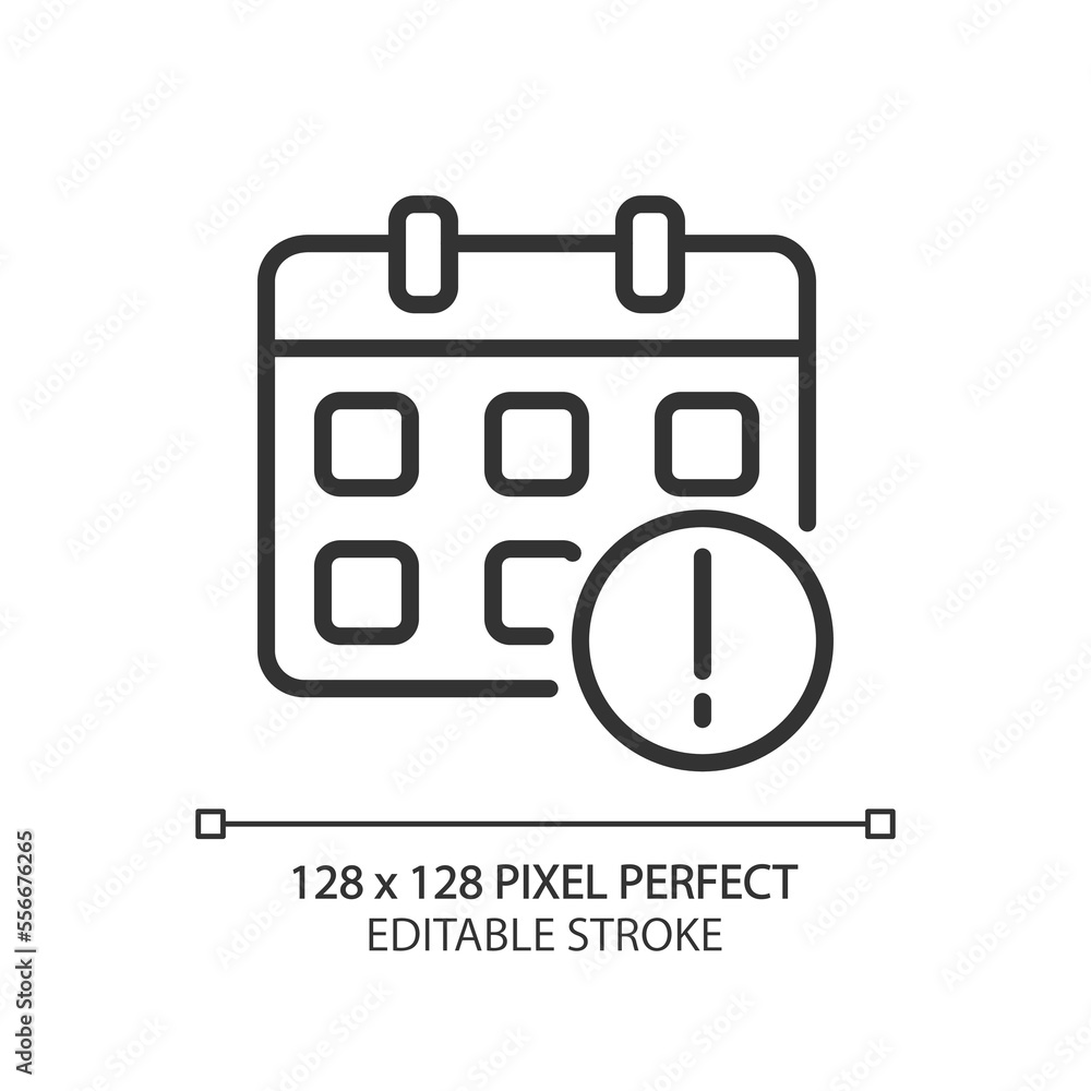 Poster Important notification from calendar pixel perfect linear icon. Upcoming important event. Get reminder. Thin line illustration. Contour symbol. Vector outline drawing. Editable stroke. Arial font used