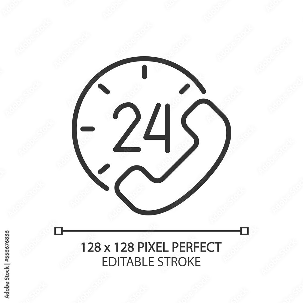 Poster round-the-clock support pixel perfect linear icon. 24 hour call answering service. helping customers