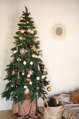 Christmas tree interior in pastel colors