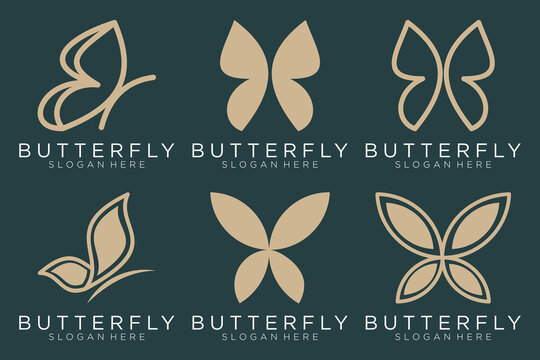 set of luxury butterfly logo design inspiration. minimalist butterfly concept