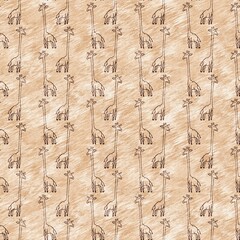 Cute safari wild giraffe animal pattern for babies room decor. Seamless african furry brown textured gender neutral print design. 