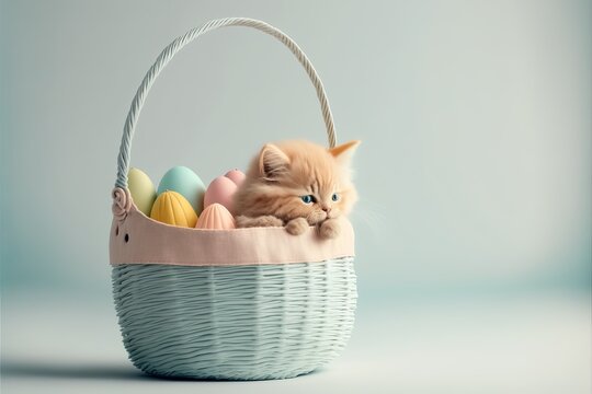 Kitty in a easter basket. Generative AI
