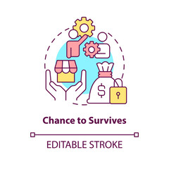Chance to survives concept icon. Benefit of mergers abstract idea thin line illustration. Small businesses adaptation. Isolated outline drawing. Editable stroke. Arial, Myriad Pro-Bold fonts used