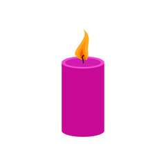 Vector image of a burning fuchsia candle close-up on a white background. Graphic design.