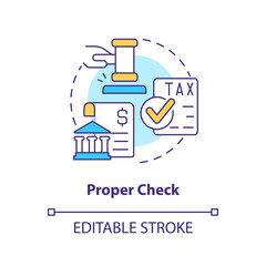 Proper check concept icon. Stage for successful acquisition abstract idea thin line illustration. Legal judgments. Isolated outline drawing. Editable stroke. Arial, Myriad Pro-Bold fonts used