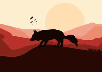 art illustration design concept background landscape icon fox wolf with painting colorful artwork cartoon