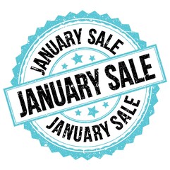 JANUARY SALE text on blue-black round stamp sign