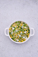 Salad of vegetables, pasta and mozzarella