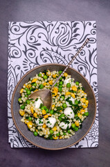 Salad of vegetables, pasta and mozzarella