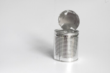 Empty can , opened tin. Isolated on a white.