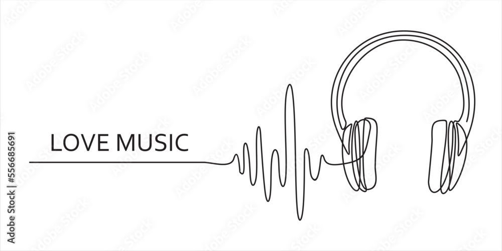 Poster one line drawing of headphone speaker device gadget continuous lineart design isolated on white back