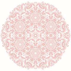 Elegant vintage ornament in classic style. Abstract traditional pink round pattern with oriental elements. Classic vintage pattern